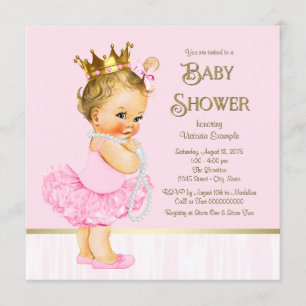 Invitation Fête de Naissance Bébé Princesse Ballerine Rose Or