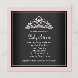 Invitation Fête de Naissance Bébé Princesse Tiara Rose Prince