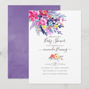 Invitation Fête de naissance bébé printemps florale aquarelle
