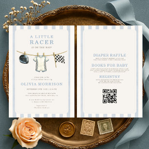 Invitation Fête de naissance bébé rayures de course automobil