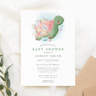 Invitation Fête de Naissance Bébé Tortue de Mer Florale Océan