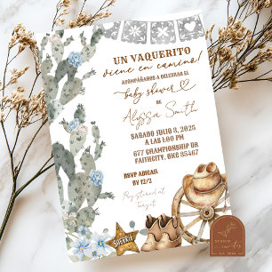 Invitation Fête de naissance Bébé Vaquerito Cactus Cowboy Esp