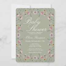 Fête de naissance bohème fleur sauvage vert sauge