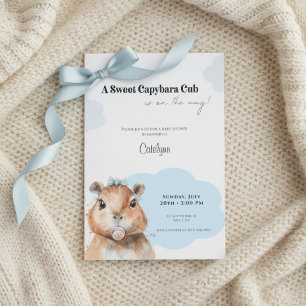 Invitation Fête de naissance Capybara • Thème Ruban Bleu