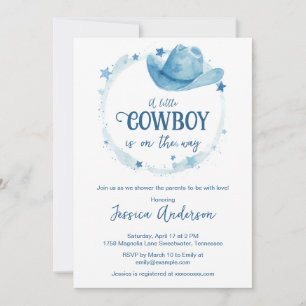 Invitation Fête de naissance Chapeau de cow-boy western aquar