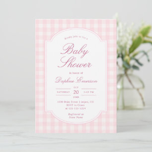 Invitation Fête de Naissance Classique à Carreaux Roses