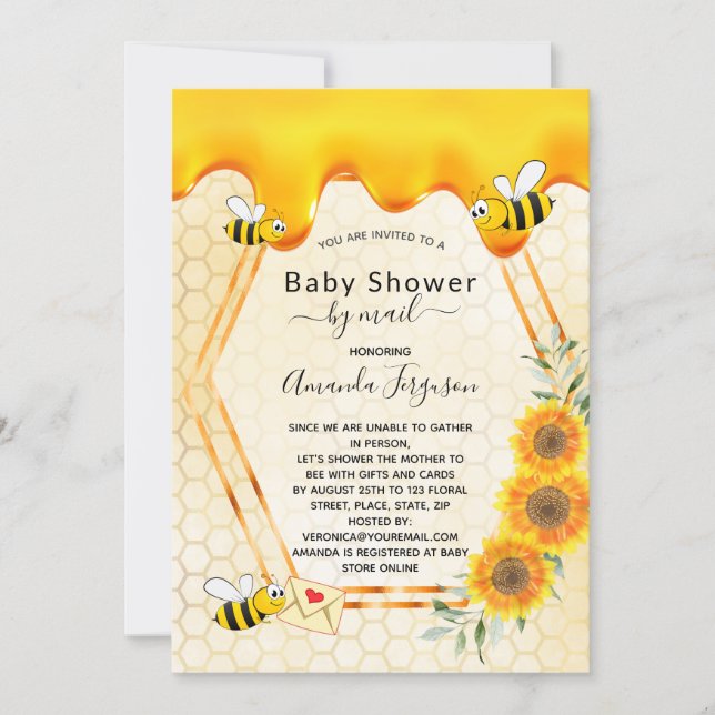Invitation Fête de naissance d'abeille par la poste or doux m (Devant)
