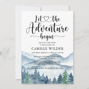 Invitation Fête de naissance dans une forêt de montagne aquar