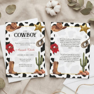 Invitation Fête de naissance de bébé cow-boy en noir et blanc