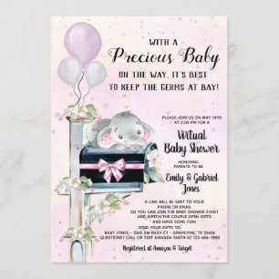 Invitation Fête de naissance de bébé éléphant fille Covid par