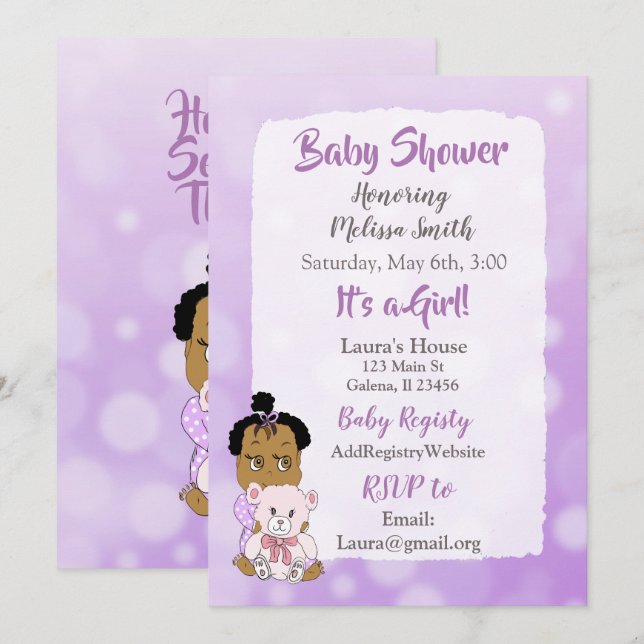Invitation Fête de naissance de bébé fille afro-américaine (Devant / Derrière)