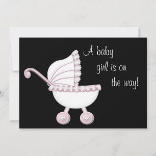 Invitation Fête de naissance de bébé fille au landau rose