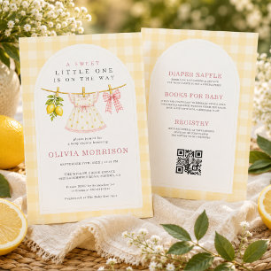 Invitation Fête de naissance de bébé fille au linge de citron
