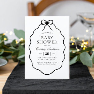 Invitation Fête de naissance de bébé fille au ruban noir vint