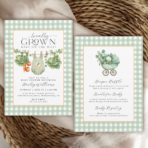 Invitation Fête de naissance de bébé fille au vert sauge ging