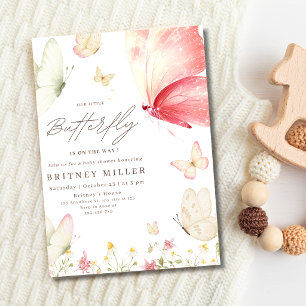 Invitation Fête de naissance de bébé fille Bohème Fleur papil