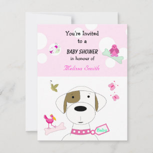 Invitation Fête de naissance de bébé fille Chien de dessin an