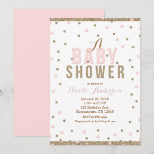 Invitation Fête de naissance de bébé fille Confetti Rose et O
