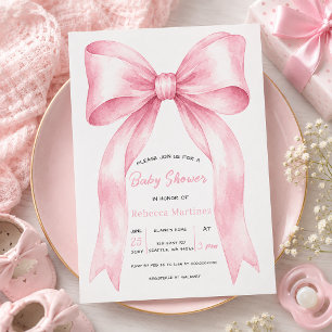 Invitation Fête de naissance de bébé fille Coquette Ruban Ros