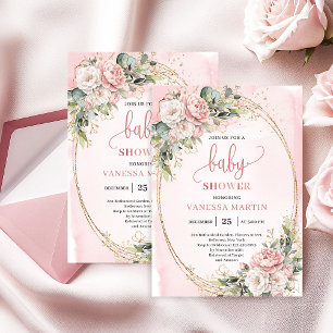 Invitation Fête de naissance de bébé fille Floral Végétal Rom