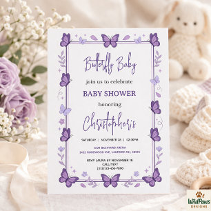 Invitation Fête de naissance de bébé fille Papillon Violet