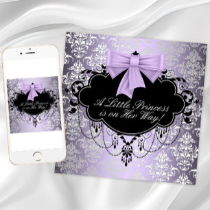 Invitation Fête de naissance de Bébé Fille Princesse Noir Vio