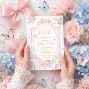 Invitation Fête de naissance de bébé fille rose et fantaisist