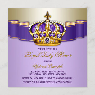 Invitation Fête de naissance de bébé fille royale violet or