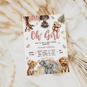 Invitation Fête de naissance de bébé fille Safari Jungle Flor