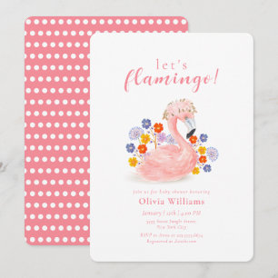 Invitation Fête de naissance de bébé flamant floral tropical 