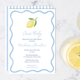 Invitation Fête de naissance de bébé garçon au citron avec bo