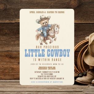 Invitation Fête de naissance de bébé garçon Cowboy Teddy Bear