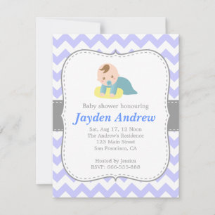 Invitation Fête de naissance de bébé garçon mignon, Chevron b