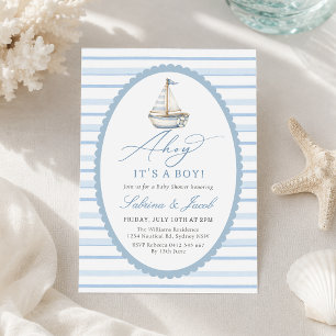 Invitation Fête de naissance de bébé garçon nautique voilier