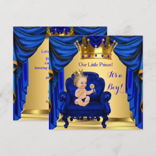 Invitation Fête de naissance de bébé garçon Prince Royal Bleu