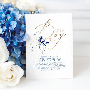 Invitation Fête de naissance de bébé garçon Ruban Bleu Marine