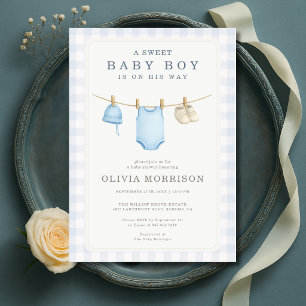 Invitation Fête de naissance de bébé garçon sur un fil à ling