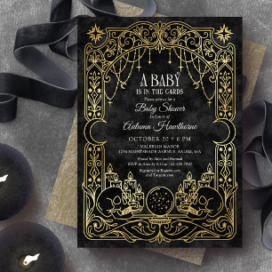 Invitation Fête de naissance de bébé Halloween Tarot Noir