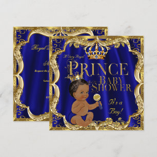 Invitation Fête de naissance de bébé prince couronne d'or ble