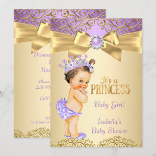 Invitation Fête de naissance de bébé princesse damas or viole