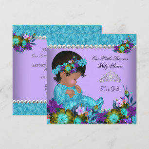 Invitation Fête de naissance de bébé princesse fille sarcelle