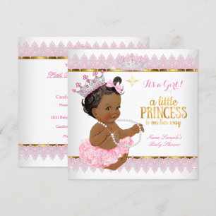 Invitation Fête de naissance de bébé princesse rose or ethniq