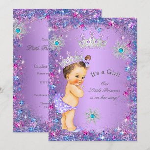 Invitation Fête de naissance de bébé princesse Violet Bleu Ro