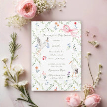 Fête de naissance de cigogne vintage, rose et ruba