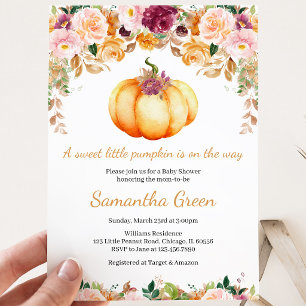 Invitation Fête de Naissance de Citrouille Florale Bébé