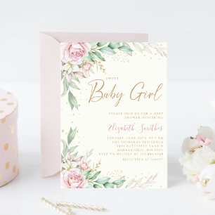 Invitation Fête de naissance de fille Boho Blush Rose Floral 