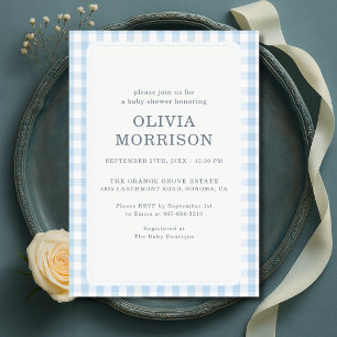 Invitation Fête de naissance de garçon à carreaux bleus