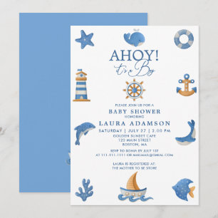 Invitation Fête de Naissance de Garçon de Marin Océanique Nau