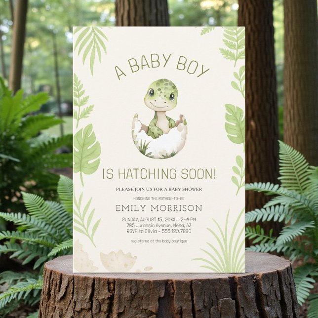Invitation Fête de naissance de garçon, un dinosaure va éclor (Créateur téléchargé)