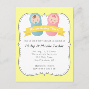 Invitation Fête de naissance de jumeaux - Bébé garçon et fill